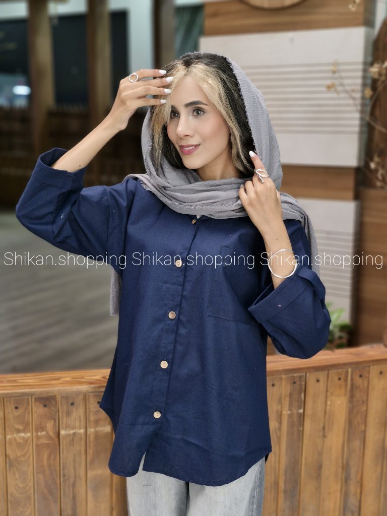 شومیز لینن زنانه بیسیک با آستین پاکتی و جیب